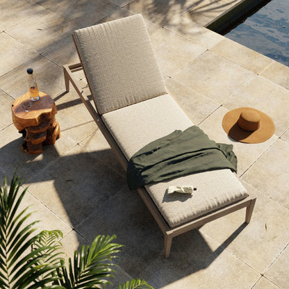 Sherwood Outdoor Chaise by Four Hands. Made from 100% olefin, solid fsc®-certified teak, 100% polypropylene in a coastal style.
