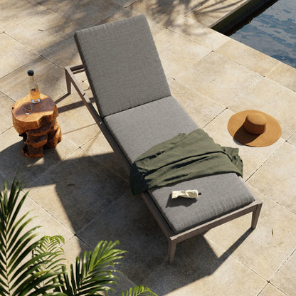 Sherwood Outdoor Chaise by Four Hands. Made from 100% olefin, solid fsc®-certified teak, 100% polypropylene in a coastal style.