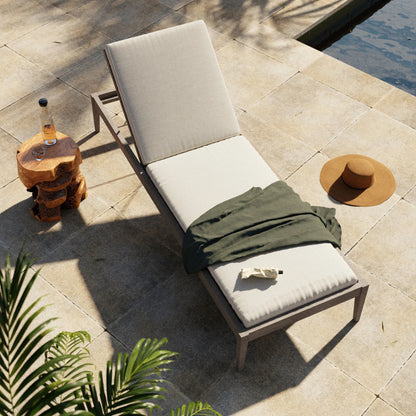Sherwood Outdoor Chaise by Four Hands. Made from 100% olefin, solid fsc®-certified teak, 100% polypropylene in a coastal style.