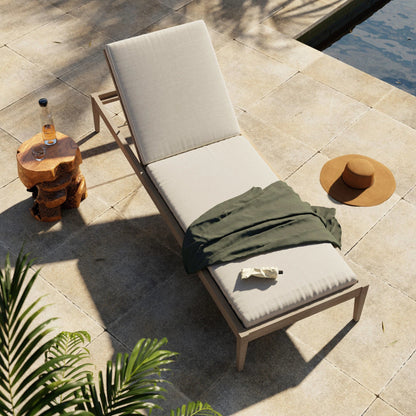 Sherwood Outdoor Chaise by Four Hands. Made from 100% olefin, solid fsc®-certified teak, 100% polypropylene in a coastal style.