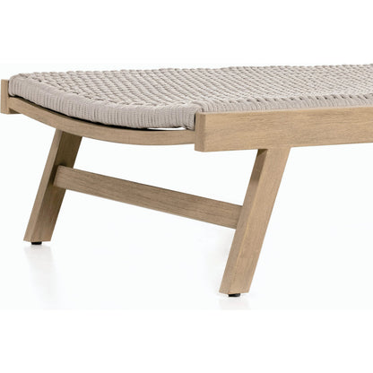 Delano Outdoor Chaise by Four Hands. Made from solid fsc®-certified teak, 100% polypropylene, stainless steel in a coastal style.