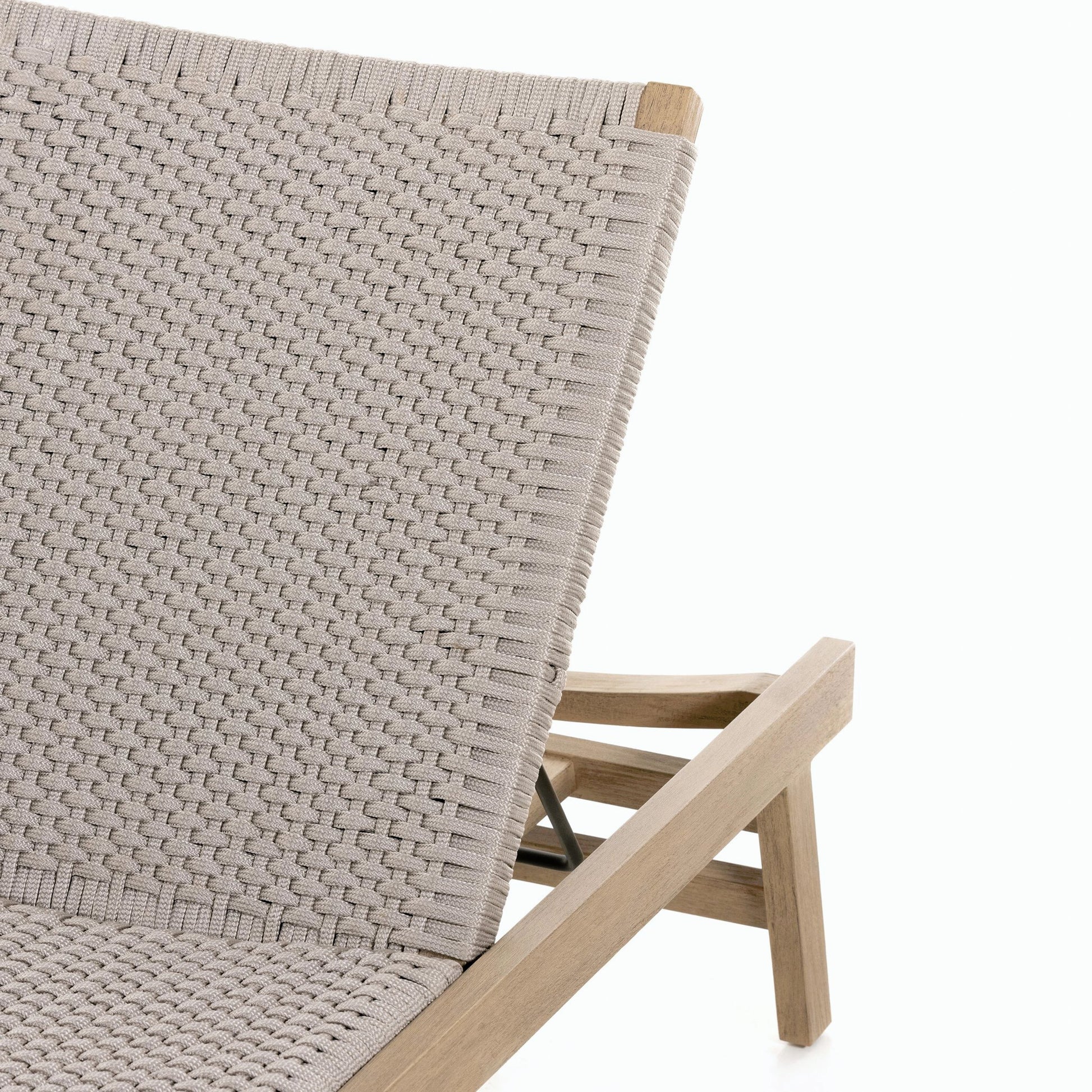 Delano Outdoor Chaise by Four Hands. Made from solid fsc®-certified teak, 100% polypropylene, stainless steel in a coastal style.