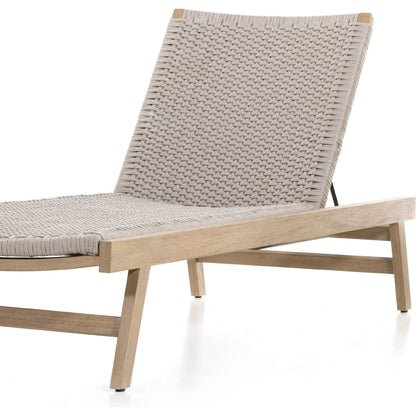 Delano Outdoor Chaise by Four Hands. Made from solid fsc®-certified teak, 100% polypropylene, stainless steel in a coastal style.