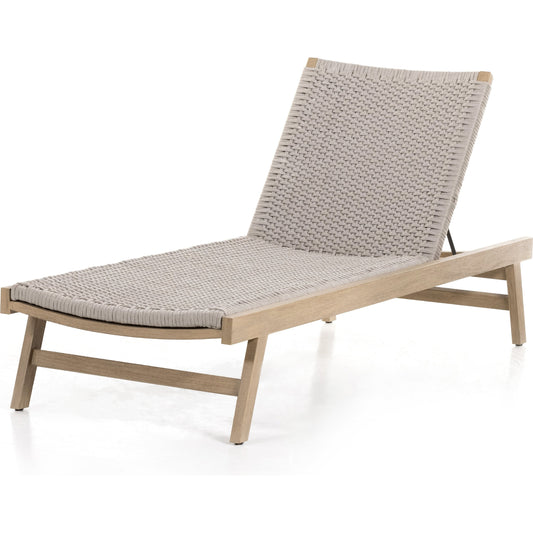 Delano Outdoor Chaise by Four Hands. Made from solid fsc®-certified teak, 100% polypropylene, stainless steel in a coastal style.