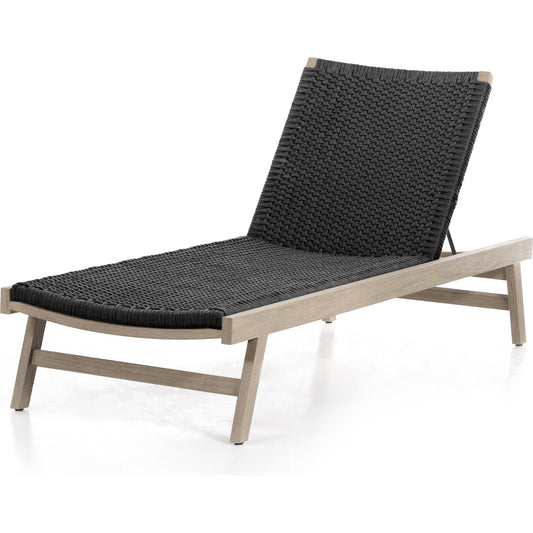 Delano Outdoor Chaise by Four Hands. Made from solid fsc®-certified teak, 100% polypropylene, stainless steel in a coastal style.