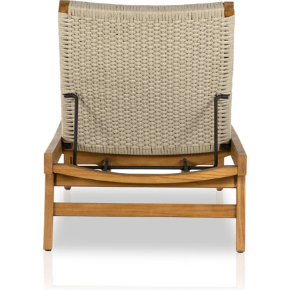 Delano Outdoor Chaise by Four Hands. Made from solid fsc®-certified teak, 100% polypropylene, stainless steel in a coastal style.