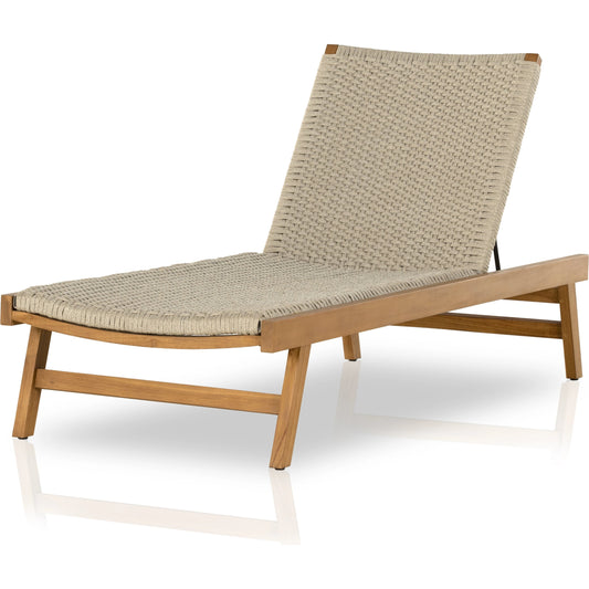 Delano Outdoor Chaise by Four Hands. Made from solid fsc®-certified teak, 100% polypropylene, stainless steel in a coastal style.
