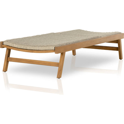 Delano Outdoor Chaise by Four Hands. Made from solid fsc®-certified teak, 100% polypropylene, stainless steel in a coastal style.