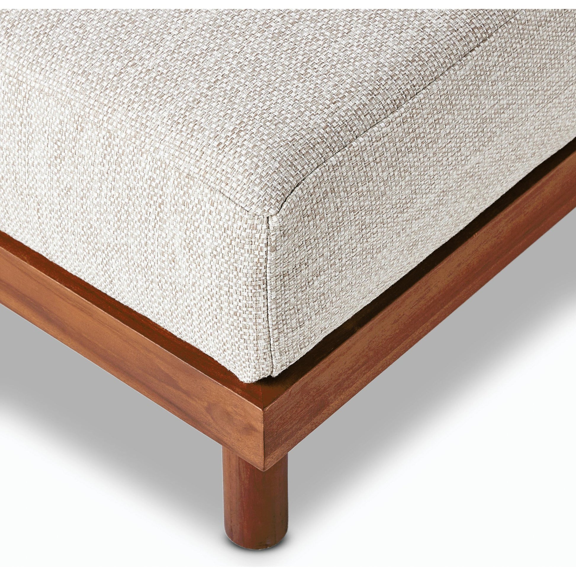 Culver Outdoor Ottoman by Four Hands in faye sand. Made from 100% olefin, solid fsc®-certified teak, 91% polyurethane foam pad, 9% polyester fiber batting in a modern style.