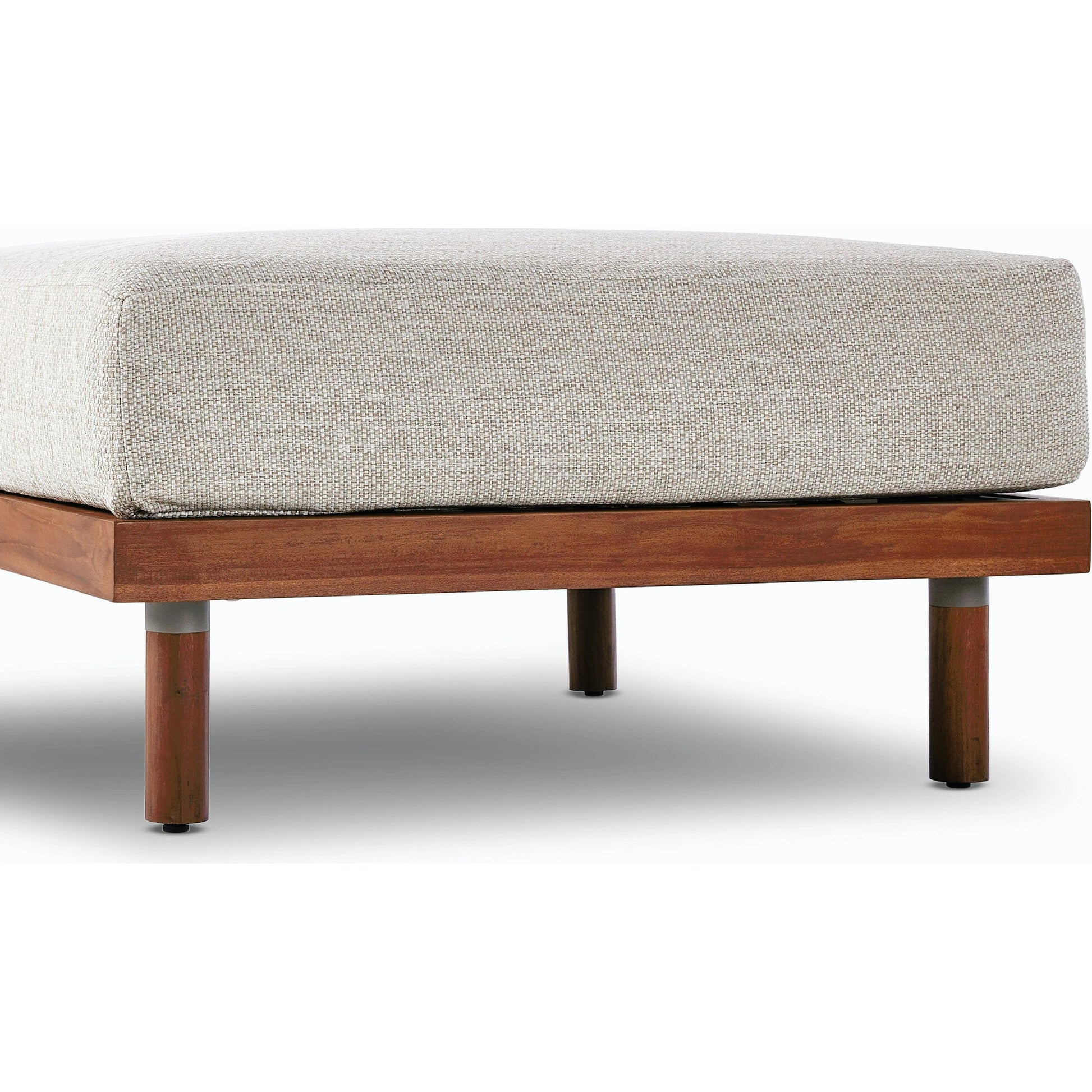 Culver Outdoor Ottoman by Four Hands in faye sand. Made from 100% olefin, solid fsc®-certified teak, 91% polyurethane foam pad, 9% polyester fiber batting in a modern style.