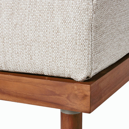 Culver Outdoor Ottoman by Four Hands in faye sand. Made from 100% olefin, solid fsc®-certified teak, 91% polyurethane foam pad, 9% polyester fiber batting in a modern style.