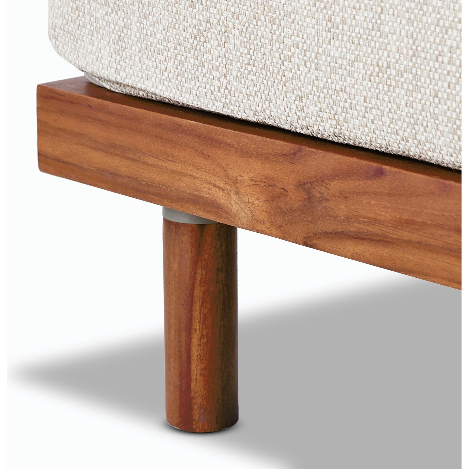 Culver Outdoor Ottoman by Four Hands in faye sand. Made from 100% olefin, solid fsc®-certified teak, 91% polyurethane foam pad, 9% polyester fiber batting in a modern style.