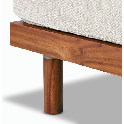 Culver Outdoor Ottoman by Four Hands in faye sand. Made from 100% olefin, solid fsc®-certified teak, 91% polyurethane foam pad, 9% polyester fiber batting in a modern style.