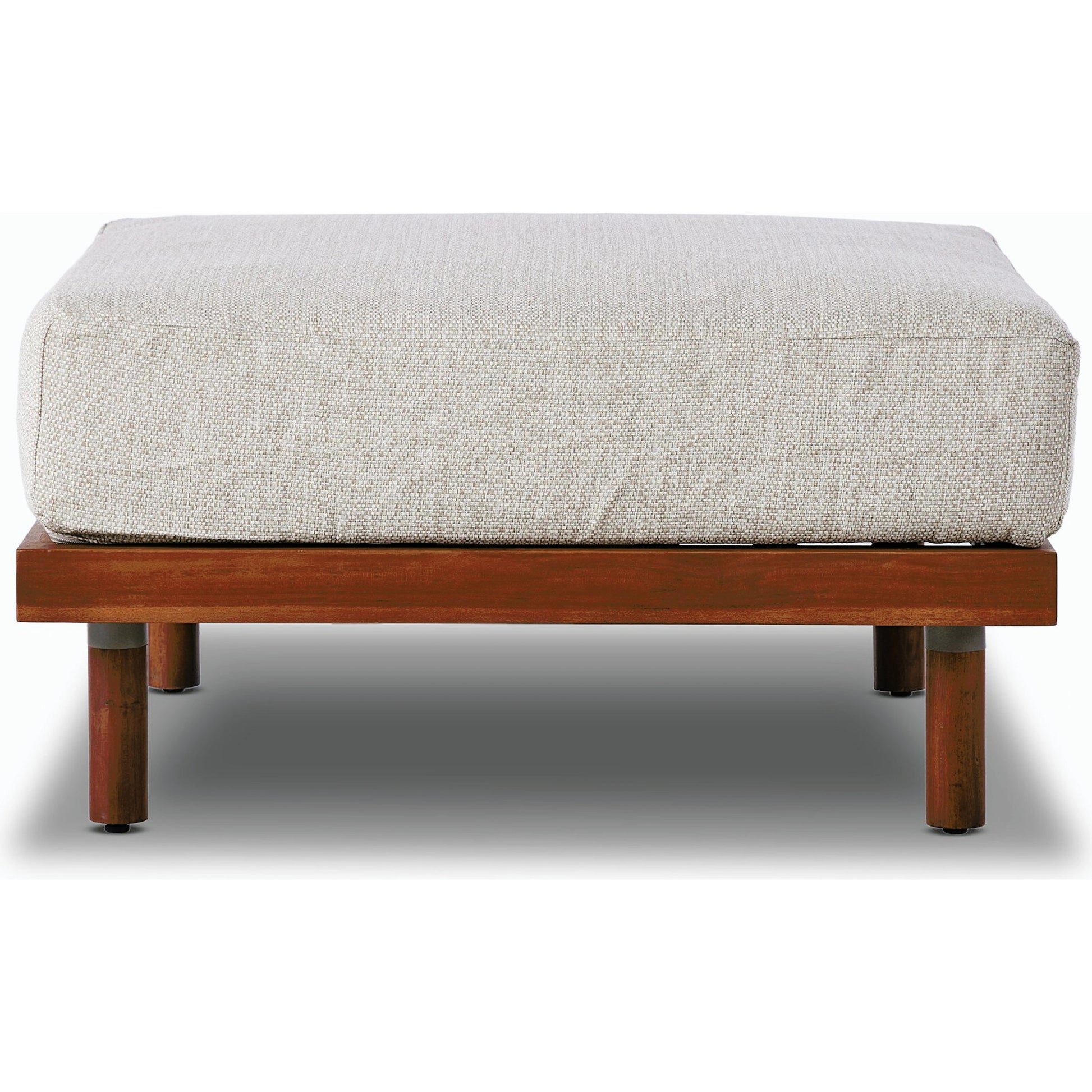 Culver Outdoor Ottoman by Four Hands in faye sand. Made from 100% olefin, solid fsc®-certified teak, 91% polyurethane foam pad, 9% polyester fiber batting in a modern style.