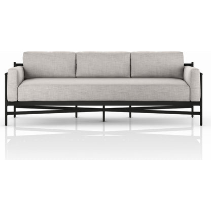 Hearst 99" Outdoor Sofa by Four Hands in bronze. Made from 100% olefin, aluminum, 100% polypropylene in a modern style.