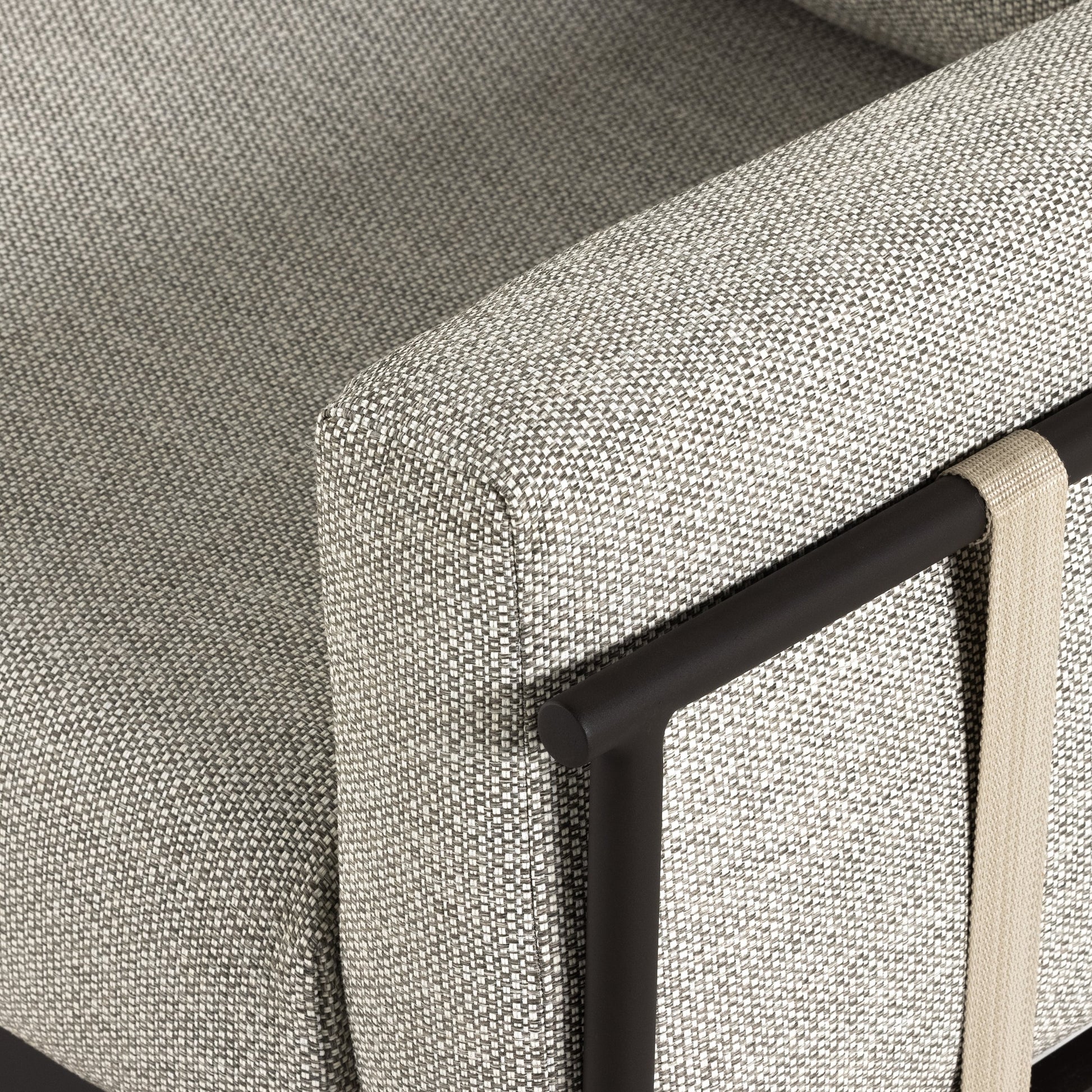 Hearst 99" Outdoor Sofa by Four Hands in bronze. Made from 100% olefin, aluminum, 100% polypropylene in a modern style.