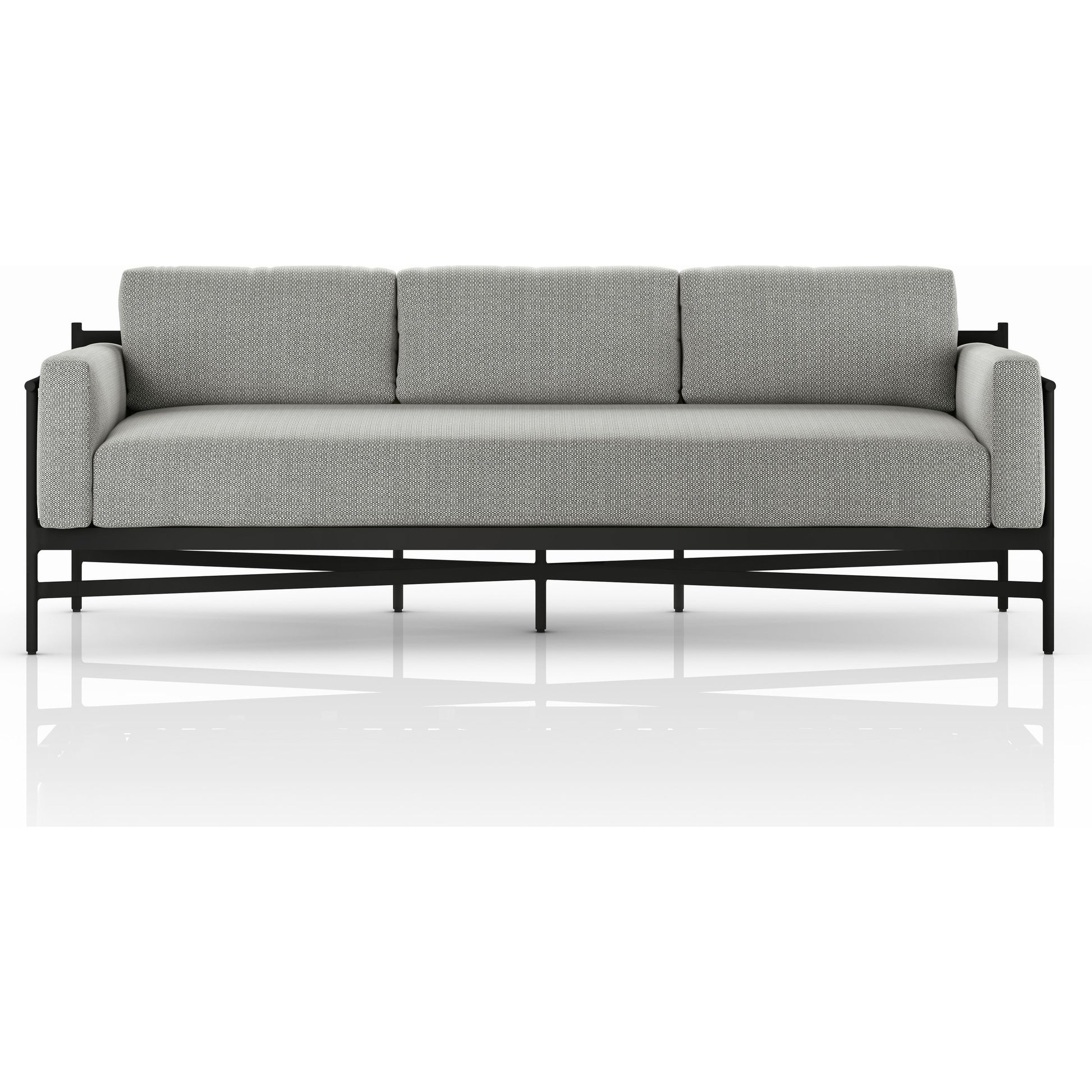 Hearst 99" Outdoor Sofa by Four Hands in bronze. Made from 100% olefin, aluminum, 100% polypropylene in a modern style.