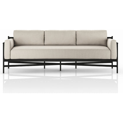 Hearst 99" Outdoor Sofa by Four Hands in bronze. Made from 100% olefin, aluminum, 100% polypropylene in a modern style.