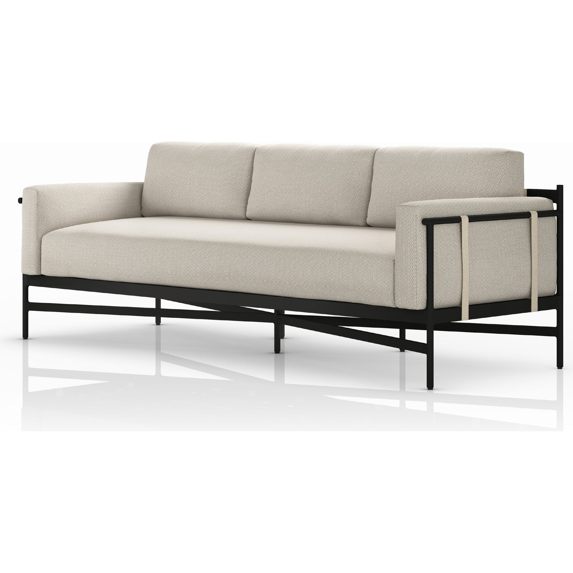 Hearst 99" Outdoor Sofa by Four Hands in bronze. Made from 100% olefin, aluminum, 100% polypropylene in a modern style.