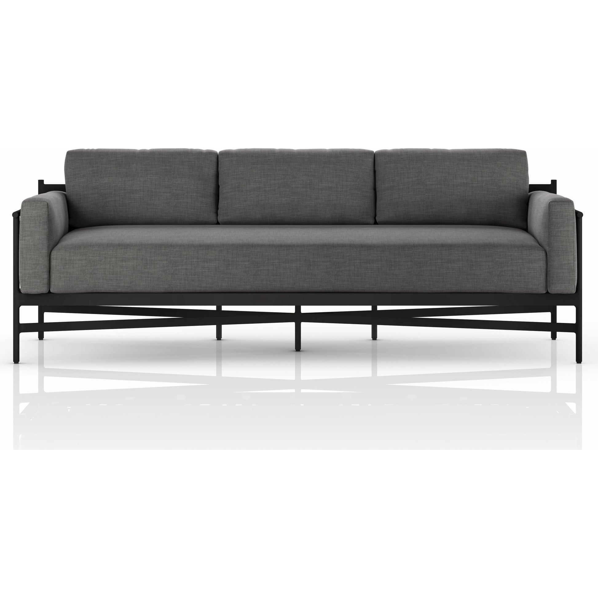 Hearst 99" Outdoor Sofa by Four Hands in bronze. Made from 100% olefin, aluminum, 100% polypropylene in a modern style.