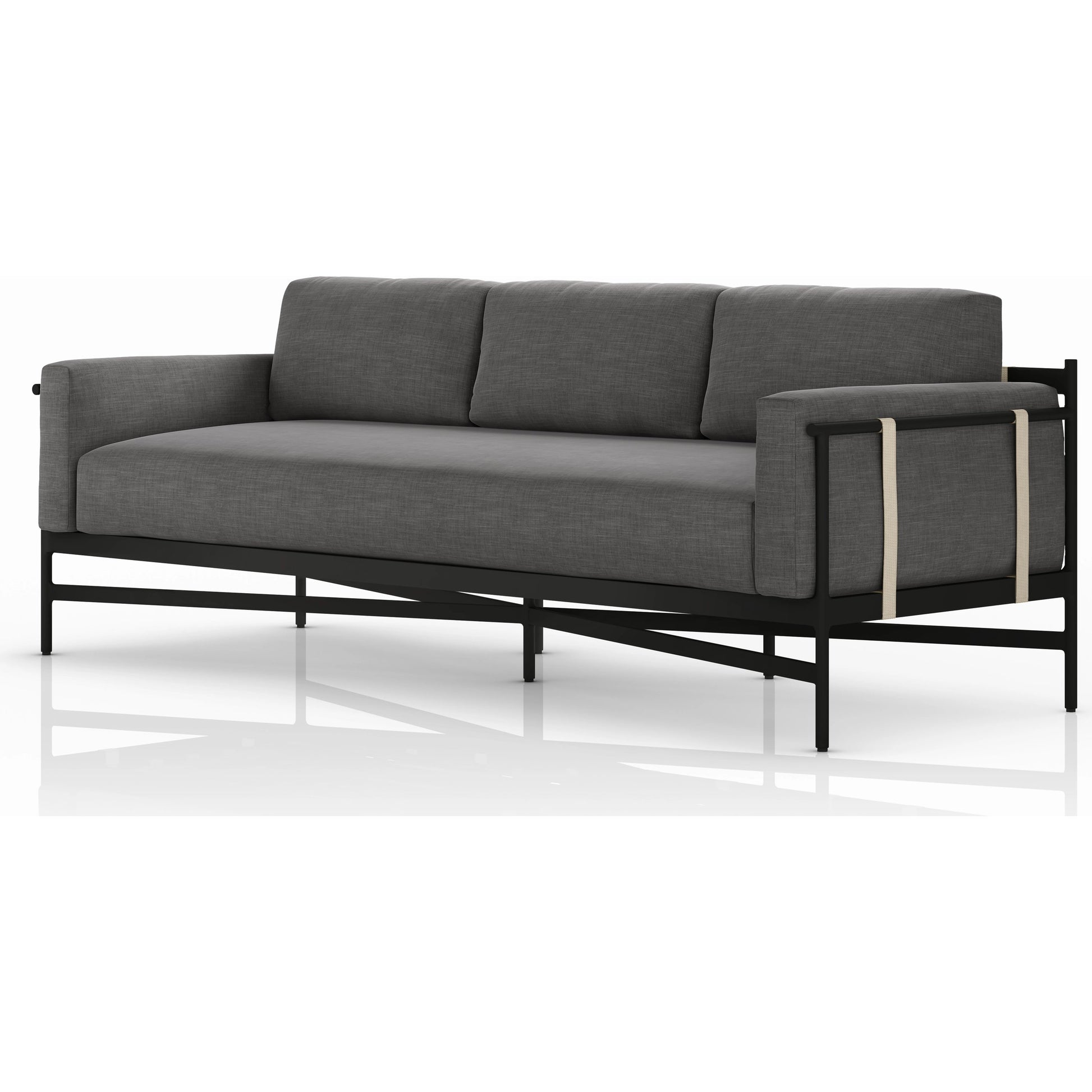 Hearst 99" Outdoor Sofa by Four Hands in bronze. Made from 100% olefin, aluminum, 100% polypropylene in a modern style.