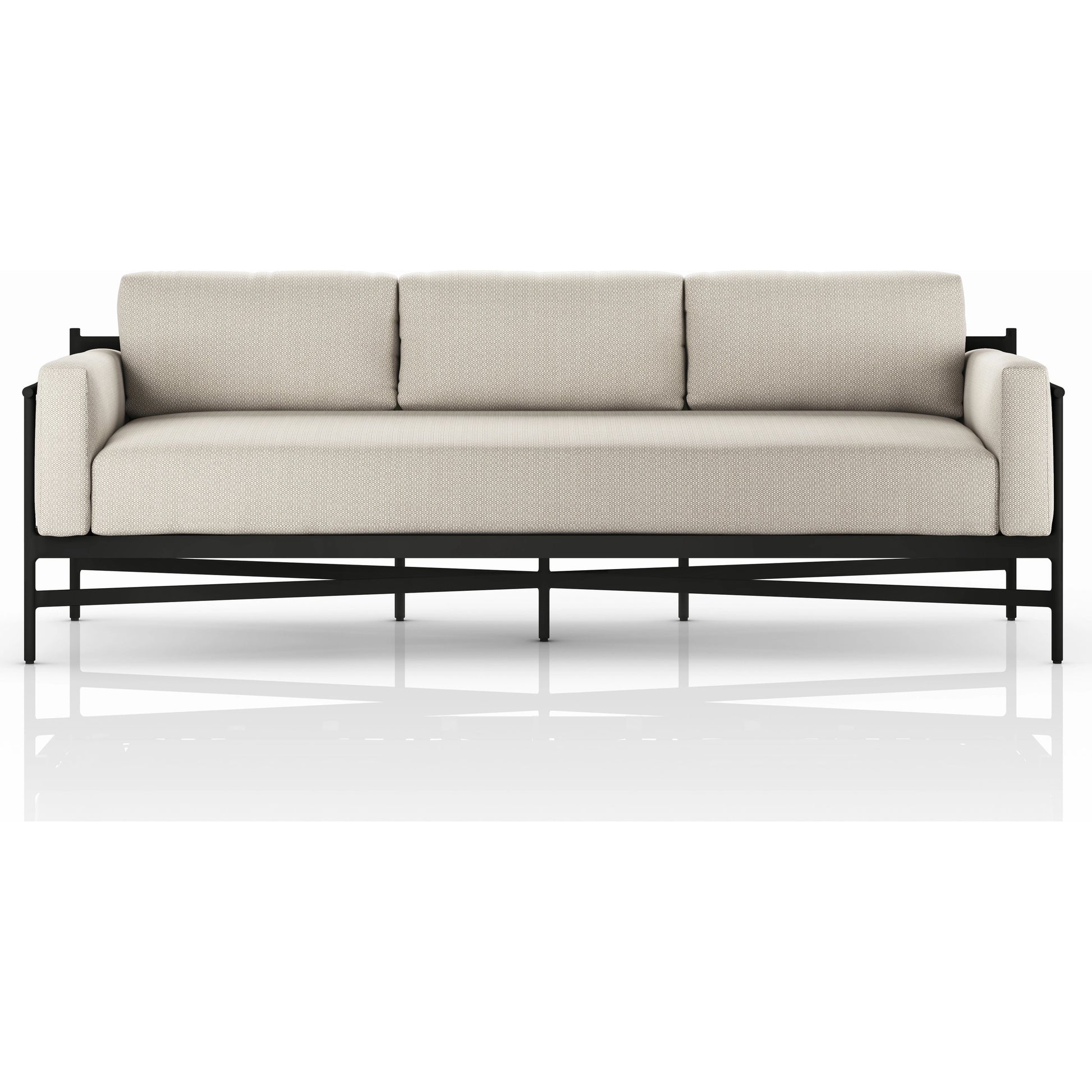Hearst 99" Outdoor Sofa by Four Hands in bronze. Made from 100% olefin, aluminum, 100% polypropylene in a modern style.