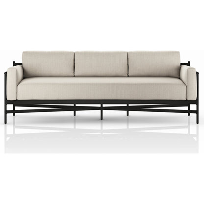 Hearst 99" Outdoor Sofa by Four Hands in bronze. Made from 100% olefin, aluminum, 100% polypropylene in a modern style.
