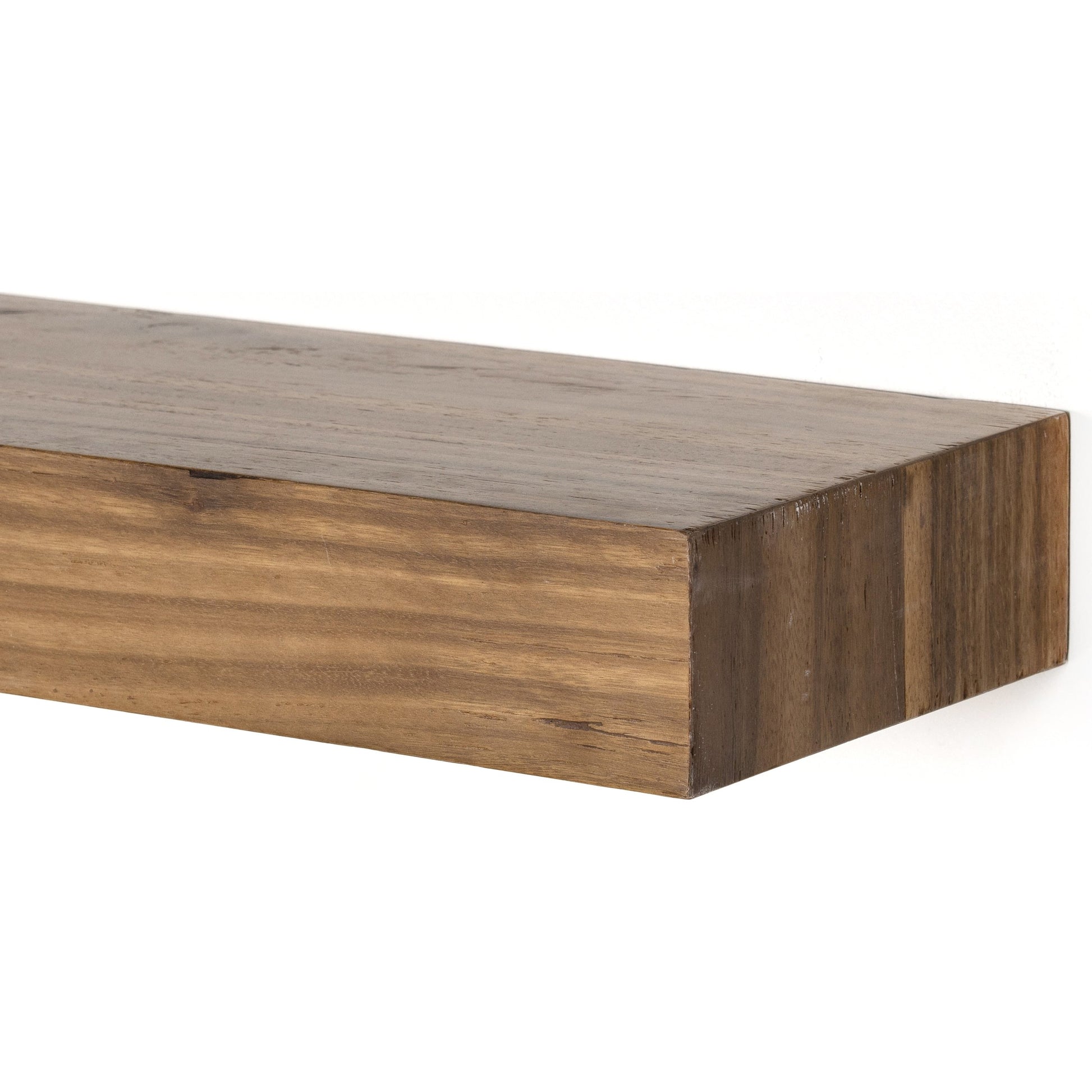 Cain Floating Shelf by Four Hands in gold guanacaste. Made from thick guanacaste veneer in a transitional style.