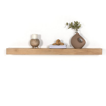 Cain Floating Shelf by Four Hands in gold guanacaste. Made from thick guanacaste veneer in a transitional style.