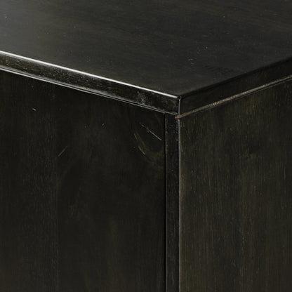 Reza Bar Cabinet by Four Hands in smoked honey parawood. Made from solid parawood, brass, solid acacia in a transitional style.