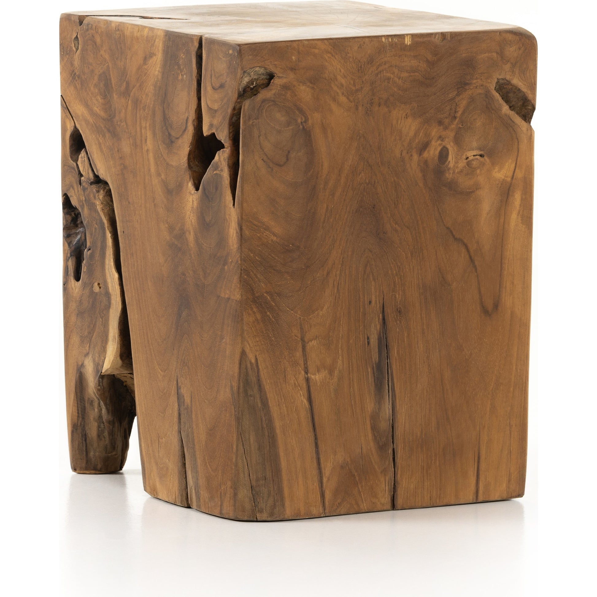 Teak Square Stool by Four Hands in rustic teak. Made from solid teak in a rustic style.
