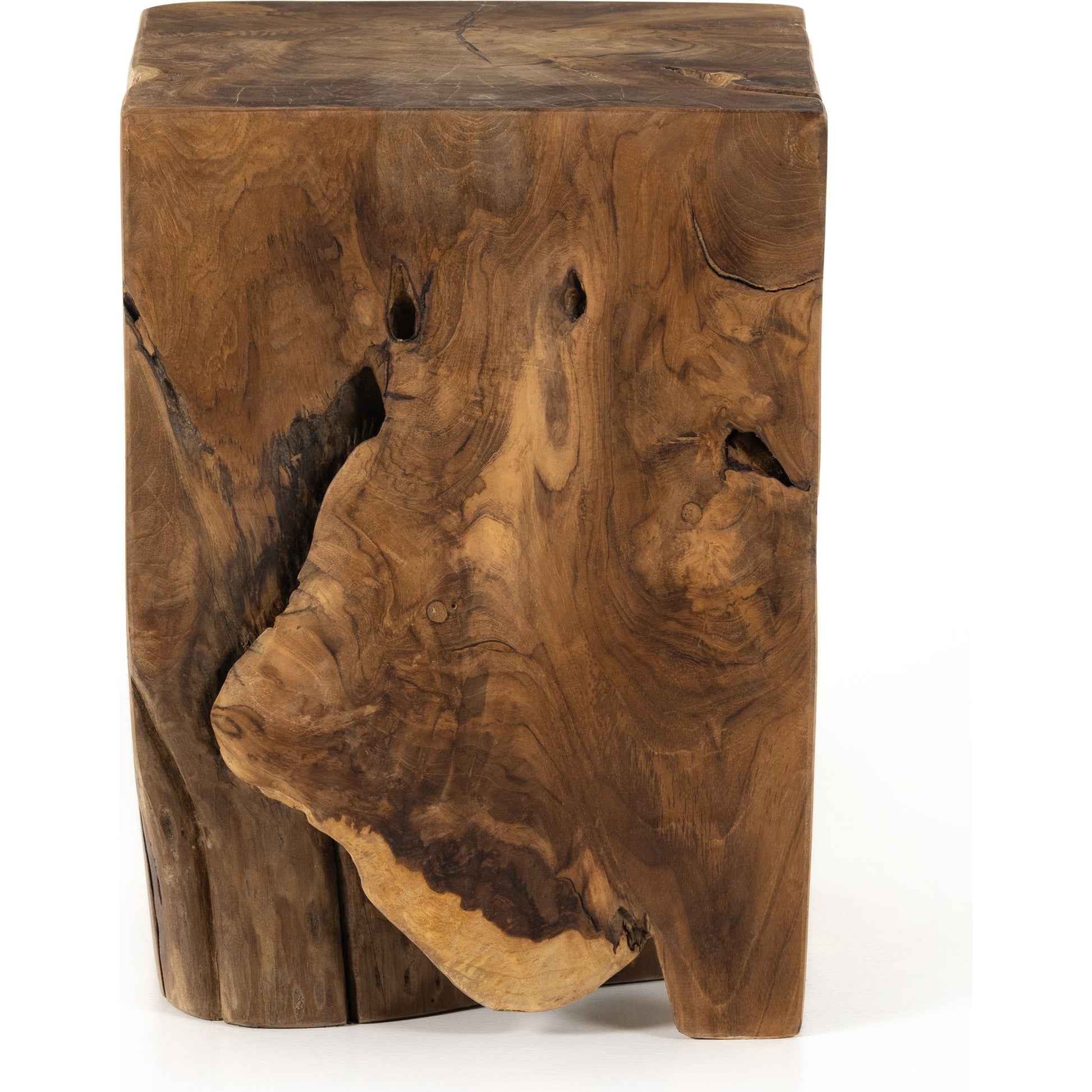 Teak Square Stool by Four Hands in rustic teak. Made from solid teak in a rustic style.
