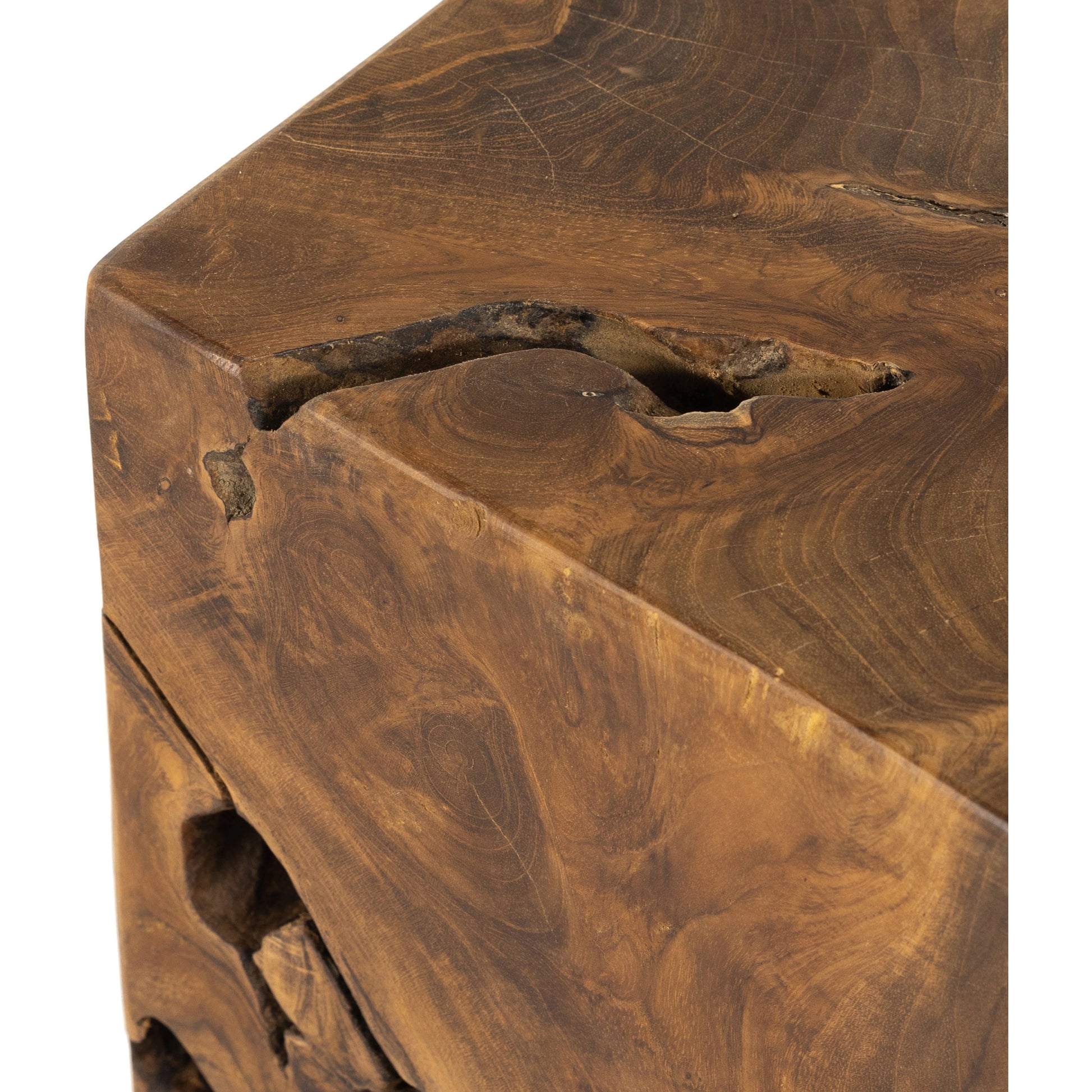Teak Square Stool by Four Hands in rustic teak. Made from solid teak in a rustic style.