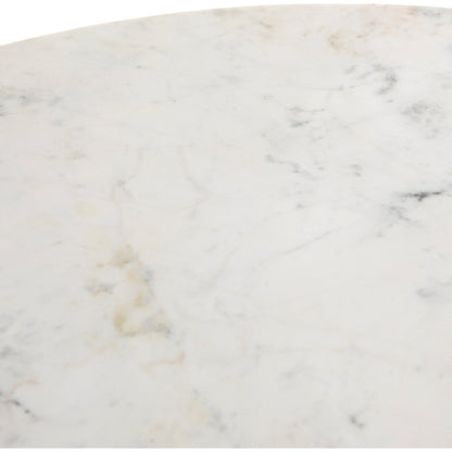 Helen Round Bistro Table by Four Hands in raw brass, polished white marble. Made from solid marble, aluminum in a modern style.