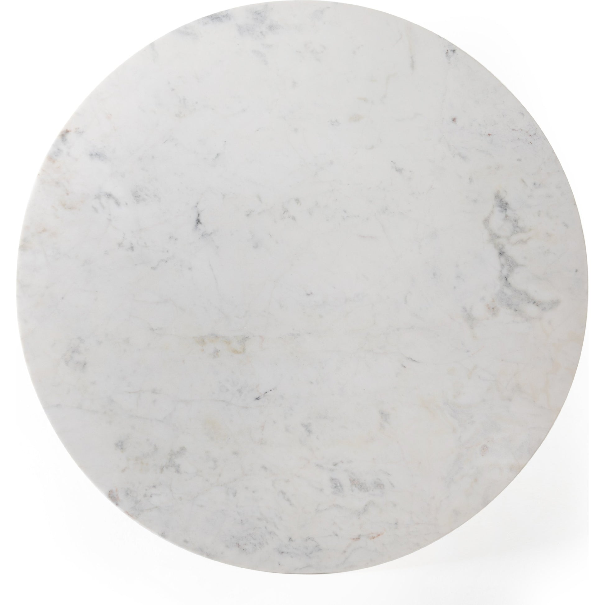 Helen Round Bistro Table by Four Hands in raw brass, polished white marble. Made from solid marble, aluminum in a modern style.