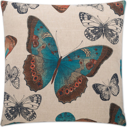 Madame Butterfly by DV Kap Home in brown, blue, turquoise, teal. Made from 70% cotton, 30% linen in a transitional style.