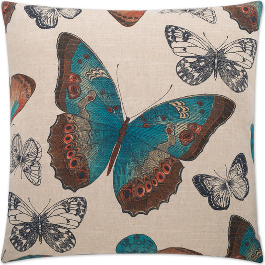 Madame Butterfly by DV Kap Home in brown, blue, turquoise, teal. Made from 70% cotton, 30% linen in a transitional style.