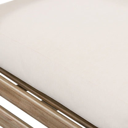 Rosen Outdoor Sofa by Four Hands in lakin oat, natural eucalyptus fsc, natural rope. Made from 100% olefin, solid fsc®-certified eucalyptus, 98% polypropylene, 2% polyester in a coastal style.