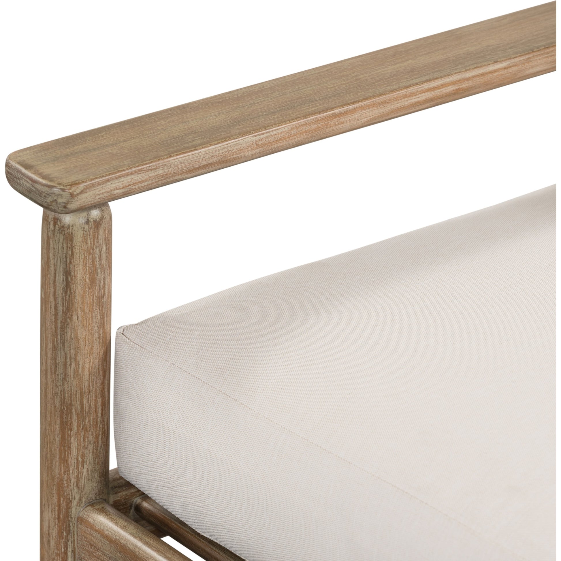 Rosen Outdoor Sofa by Four Hands in lakin oat, natural eucalyptus fsc, natural rope. Made from 100% olefin, solid fsc®-certified eucalyptus, 98% polypropylene, 2% polyester in a coastal style.