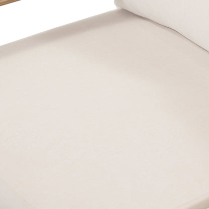 Rosen Outdoor Sofa by Four Hands in lakin oat, natural eucalyptus fsc, natural rope. Made from 100% olefin, solid fsc®-certified eucalyptus, 98% polypropylene, 2% polyester in a coastal style.