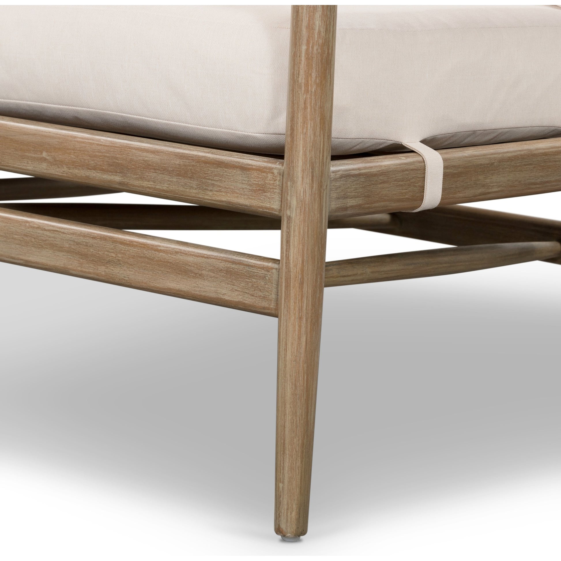 Rosen Outdoor Sofa by Four Hands in lakin oat, natural eucalyptus fsc, natural rope. Made from 100% olefin, solid fsc®-certified eucalyptus, 98% polypropylene, 2% polyester in a coastal style.