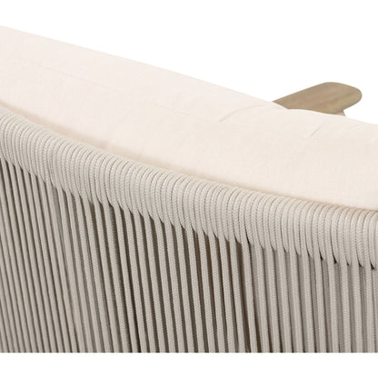 Rosen Outdoor Sofa by Four Hands in lakin oat, natural eucalyptus fsc, natural rope. Made from 100% olefin, solid fsc®-certified eucalyptus, 98% polypropylene, 2% polyester in a coastal style.