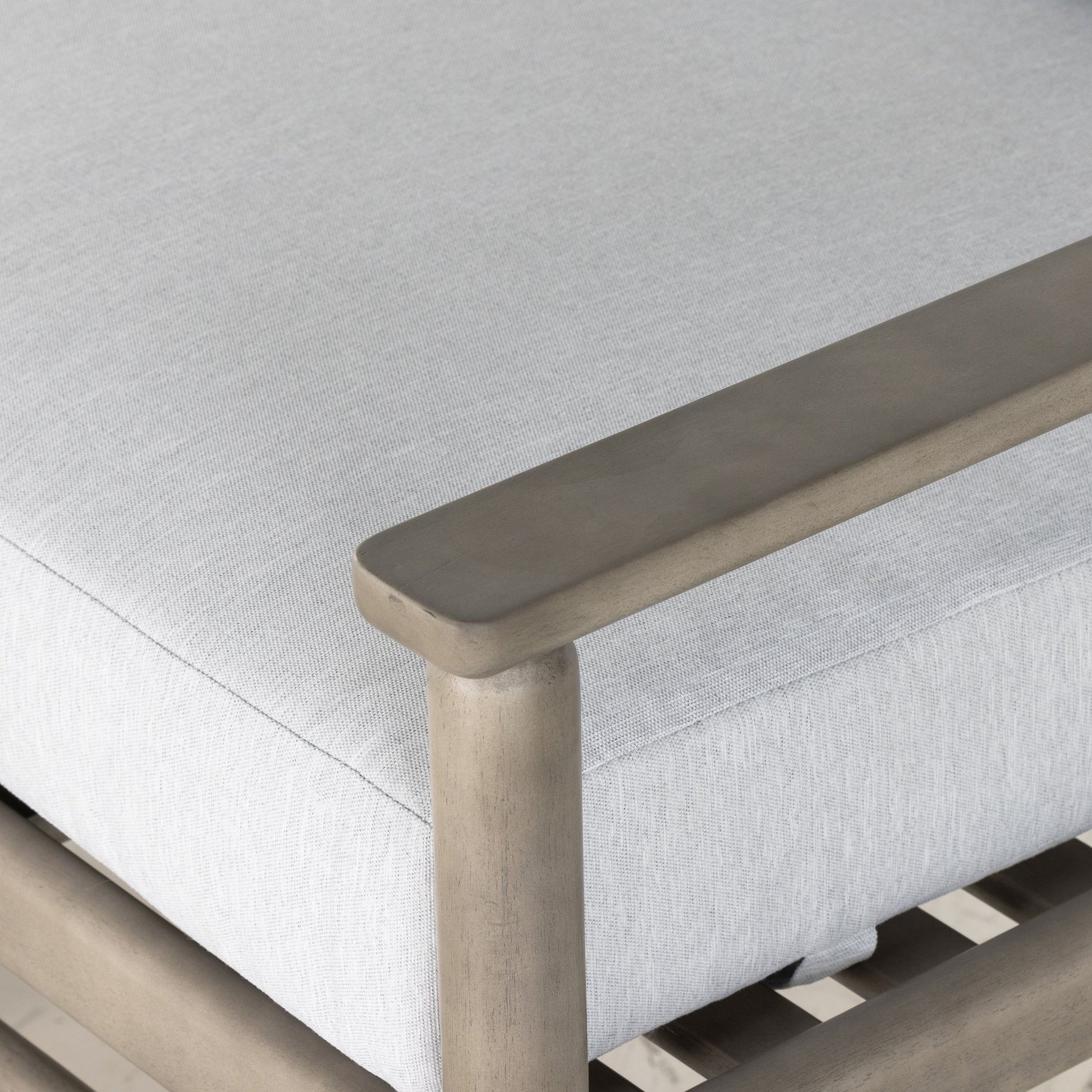 Rosen Outdoor Sofa by Four Hands in lakin oat, natural eucalyptus fsc, natural rope. Made from 100% olefin, solid fsc®-certified eucalyptus, 98% polypropylene, 2% polyester in a coastal style.