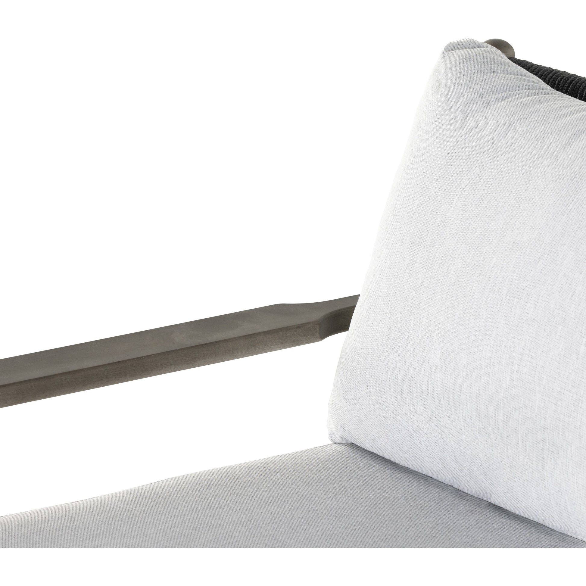 Rosen Outdoor Sofa by Four Hands in lakin oat, natural eucalyptus fsc, natural rope. Made from 100% olefin, solid fsc®-certified eucalyptus, 98% polypropylene, 2% polyester in a coastal style.