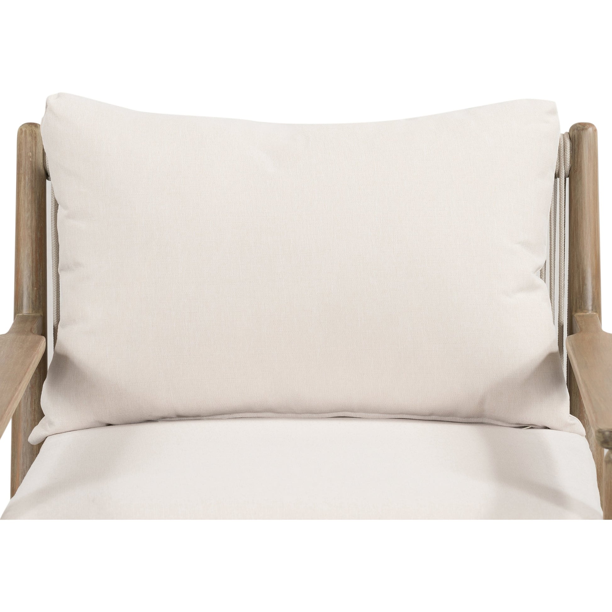 Rosen Outdoor Chair by Four Hands in lakin oat. Made from 100% olefin, solid fsc®-certified eucalyptus, 98% polypropylene, 2% polyester in a coastal style.