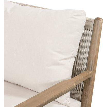 Rosen Outdoor Chair by Four Hands in lakin oat. Made from 100% olefin, solid fsc®-certified eucalyptus, 98% polypropylene, 2% polyester in a coastal style.