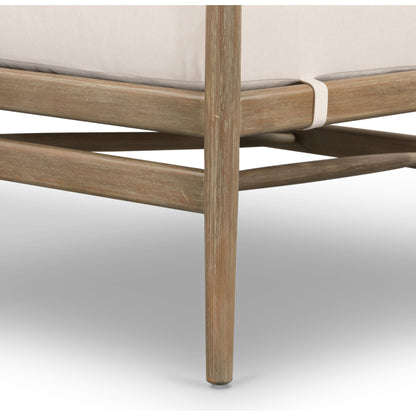 Rosen Outdoor Chair by Four Hands in lakin oat. Made from 100% olefin, solid fsc®-certified eucalyptus, 98% polypropylene, 2% polyester in a coastal style.