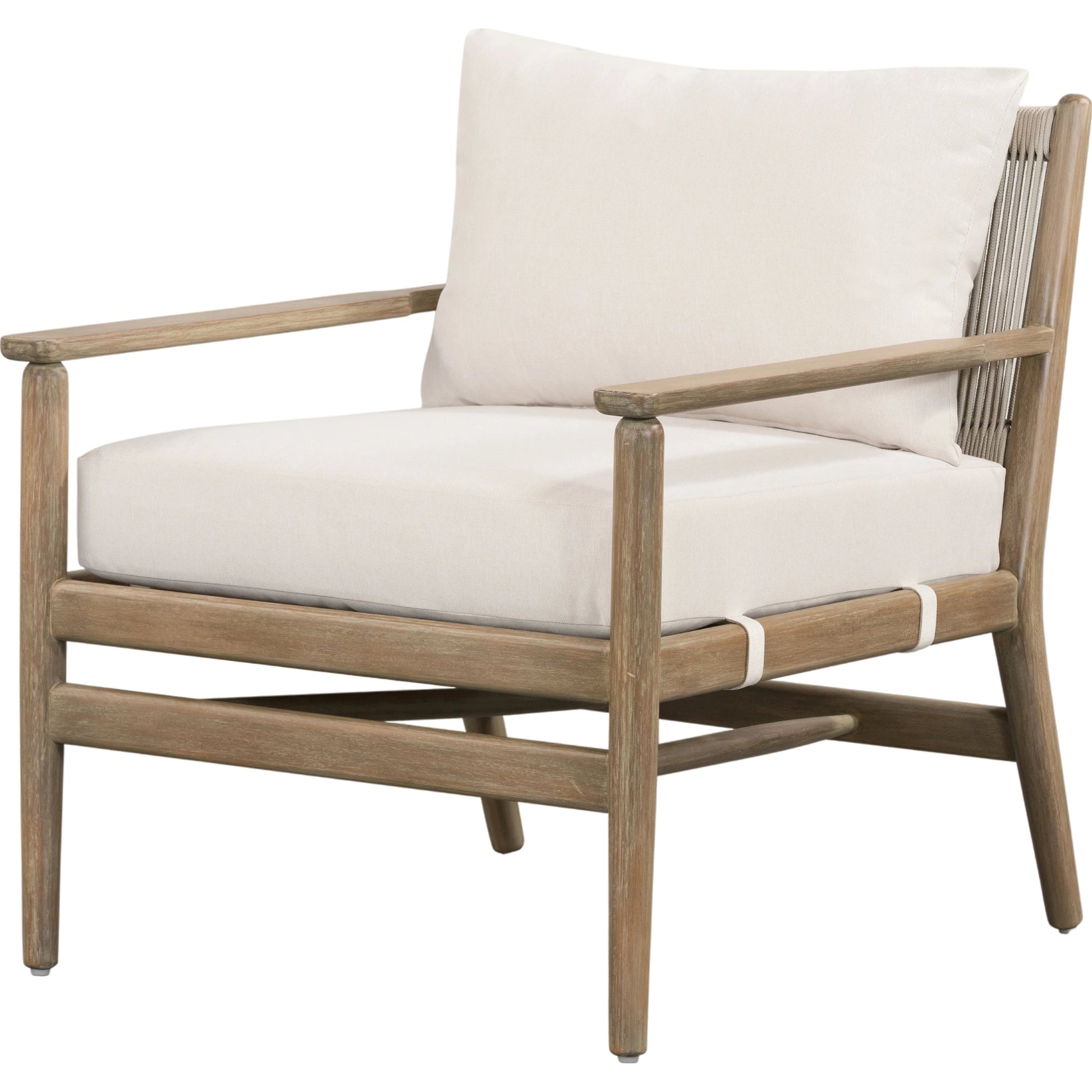 Rosen Outdoor Chair by Four Hands in lakin oat. Made from 100% olefin, solid fsc®-certified eucalyptus, 98% polypropylene, 2% polyester in a coastal style.