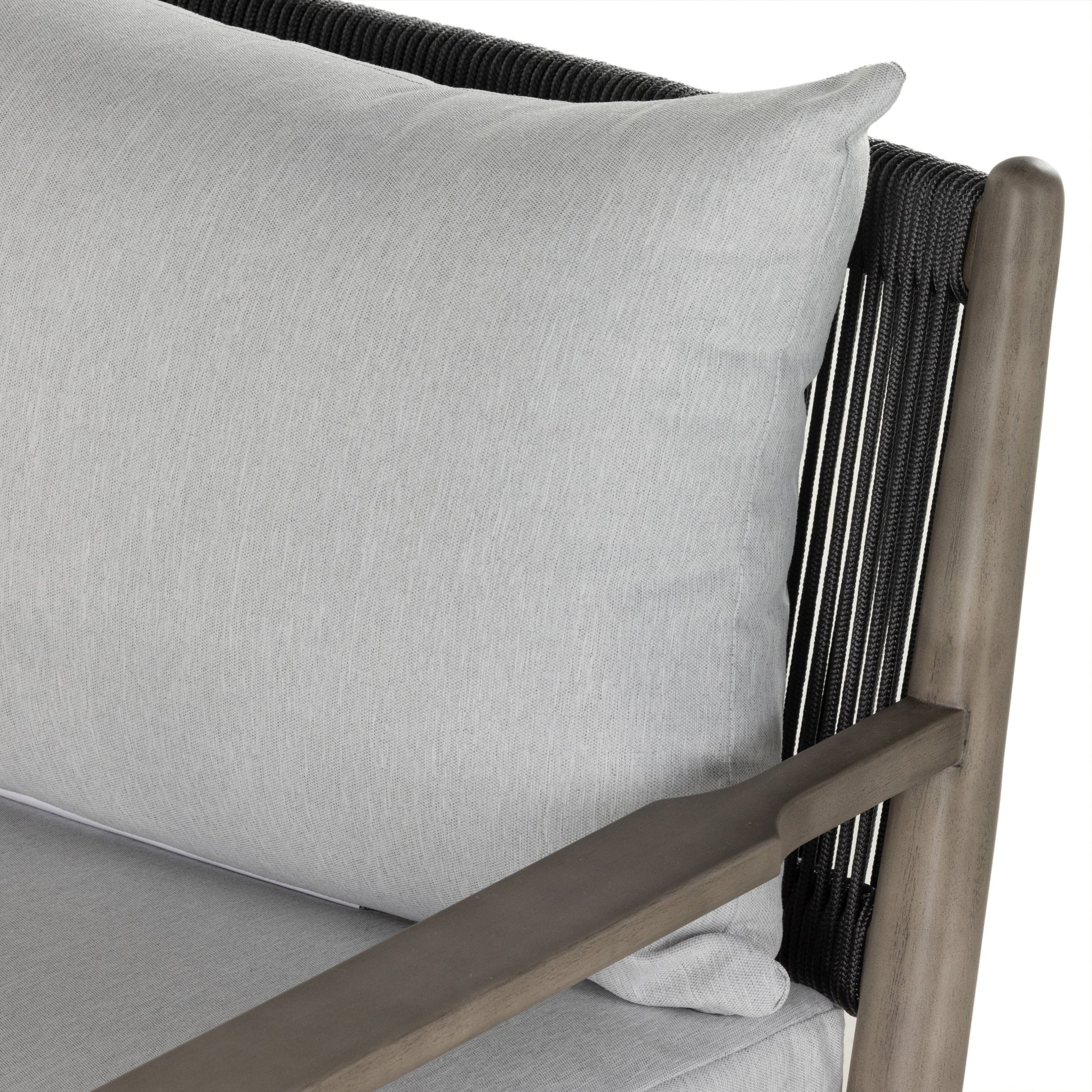 Rosen Outdoor Chair by Four Hands in lakin oat. Made from 100% olefin, solid fsc®-certified eucalyptus, 98% polypropylene, 2% polyester in a coastal style.