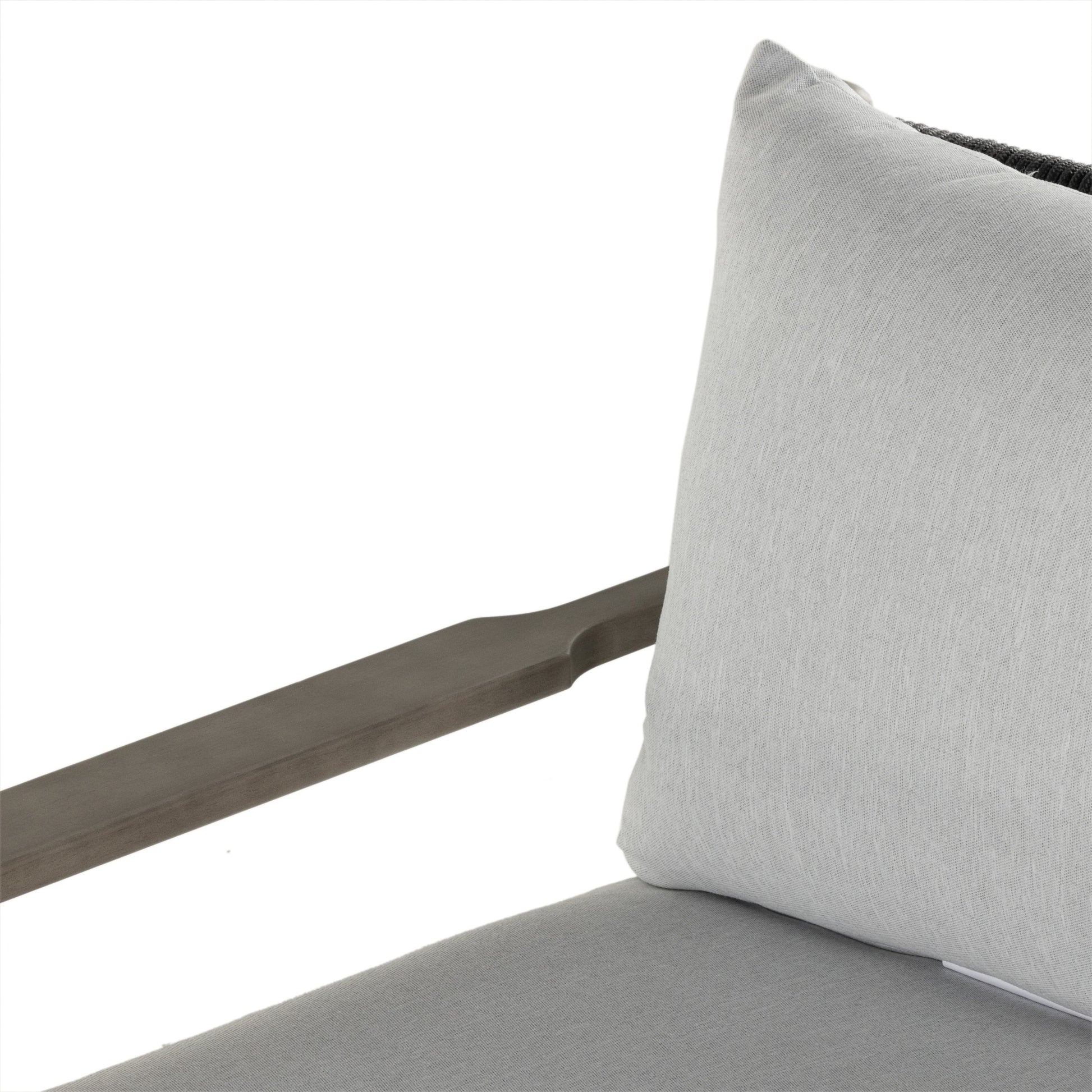 Rosen Outdoor Chair by Four Hands in lakin oat. Made from 100% olefin, solid fsc®-certified eucalyptus, 98% polypropylene, 2% polyester in a coastal style.